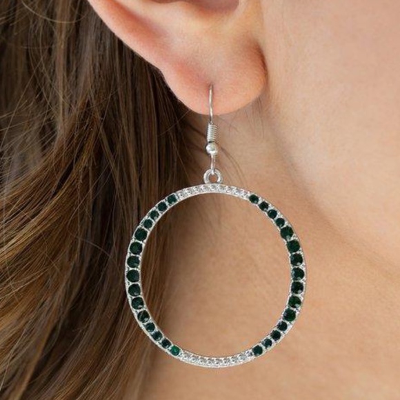 4 for $20 💚 Green Rhinestone Circle Dangle Earrings - Picture 2 of 2